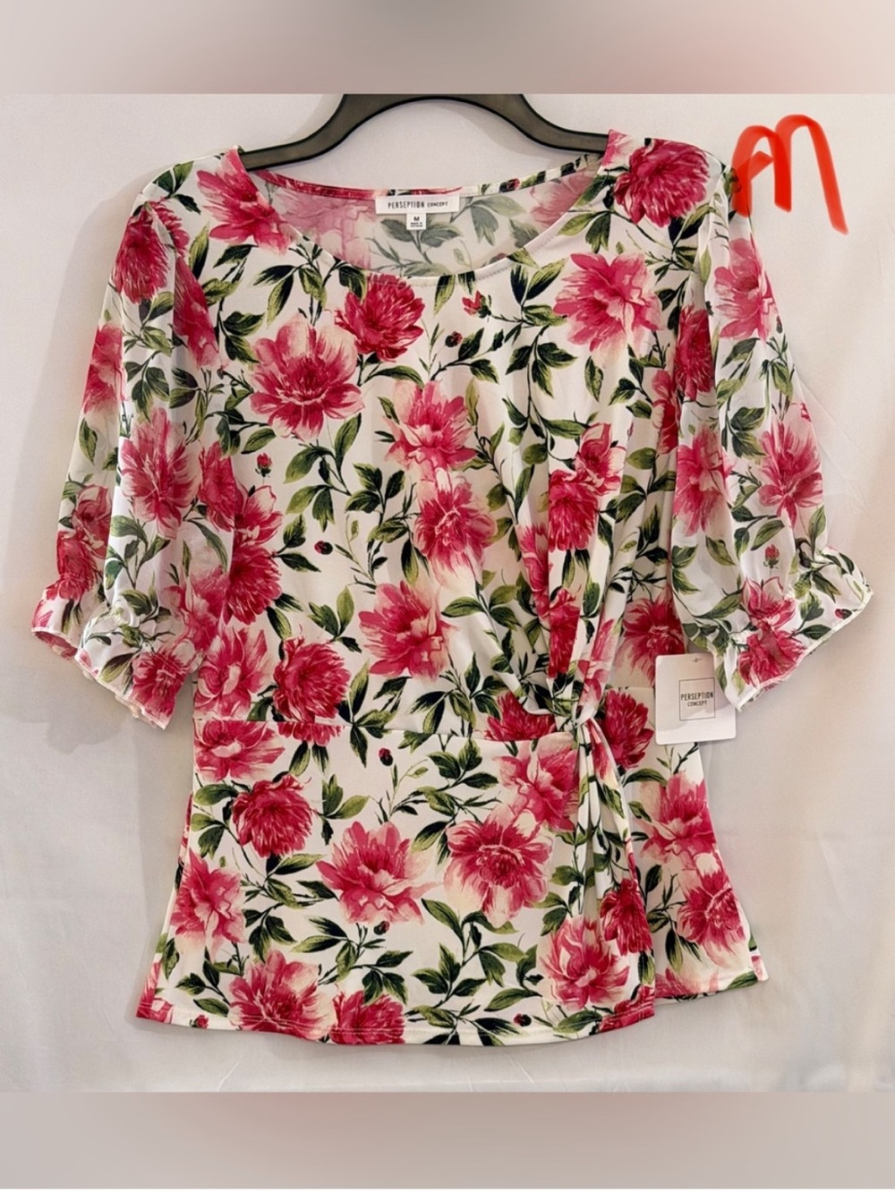 PerSeption Concept Pink Floral Side-Tie Blouse